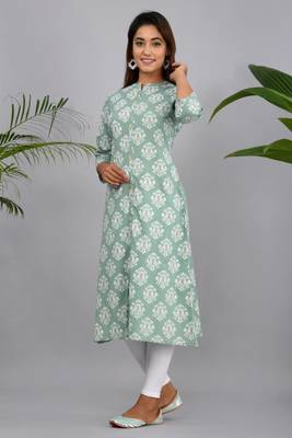 Green woven cotton kurtas-and-kurtis 1