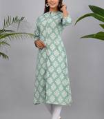 Green woven cotton kurtas-and-kurtis