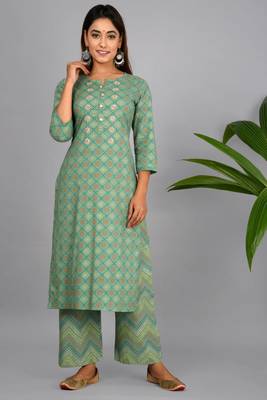 Green woven cotton combo-kurtis 1