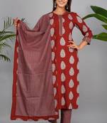 Maroon woven cotton combo-kurtis