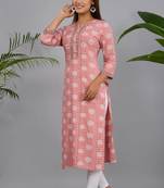 Peach woven cotton kurtas-and-kurtis