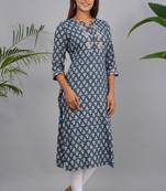 Grey woven cotton kurtas-and-kurtis