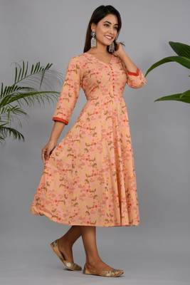 Peach woven cotton party-wear-kurtis 1