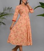 Peach woven cotton party-wear-kurtis