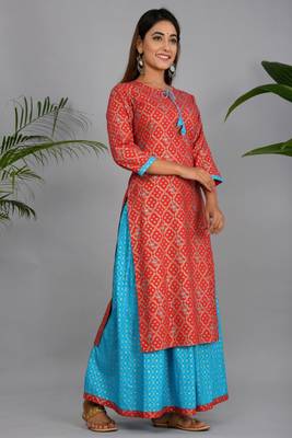 Red woven cotton combo-kurtis 1