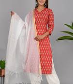 Red woven cotton combo-kurtis