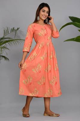 Orange woven cotton ethnic-kurtis 1