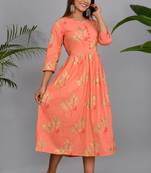 Orange woven cotton ethnic-kurtis