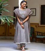 Sunny Dabu Print Anarkali Kurta Pant Set ( Set of 3 )