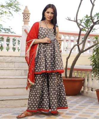 Zillion Dabu Print Sharara Set ( Set of 3 ) 4