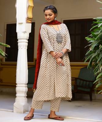 Salsa Dabu Print Kurta Pant Set ( Set of 3 ) 3