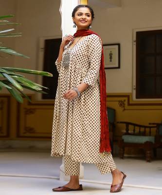 Salsa Dabu Print Kurta Pant Set ( Set of 3 ) 4