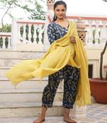 Gracy Bagru Print Straight Kurta Pant Set ( Set of 3 )