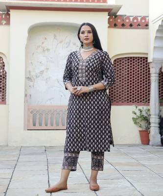 Bevy Bagru Print Straight Kurta Pant Set ( Set of 3 ) 3