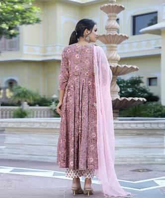Holly Gulzaar Hand Block Printed Anarkali Suit Set (Set of 3) 2