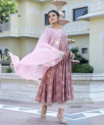 Holly Gulzaar Hand Block Printed Anarkali Suit Set (Set of 3) 3