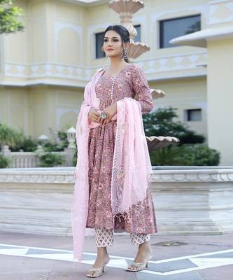 Holly Gulzaar Hand Block Printed Anarkali Suit Set (Set of 3) 4