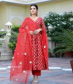 Freesia Ajrakh Hand Block Printed Anarkali Suit Set (Set of 3)
