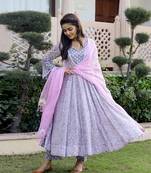 Tulip Hand Block Printed Anarkali Suit Set (Set of 3)