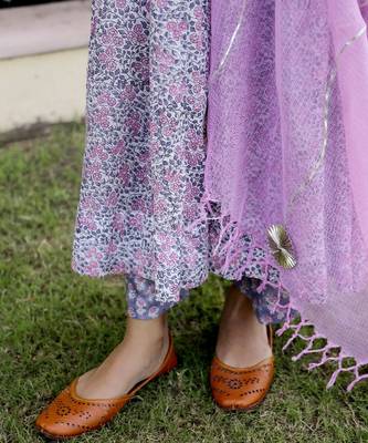 Tulip Hand Block Printed Anarkali Suit Set (Set of 3) 3