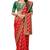 Red embroidered dupion silk saree with blouse