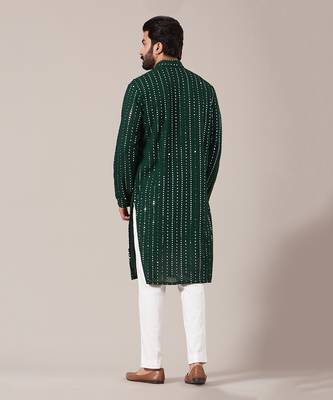 Bottle Green Kurta With Mirror Work 2