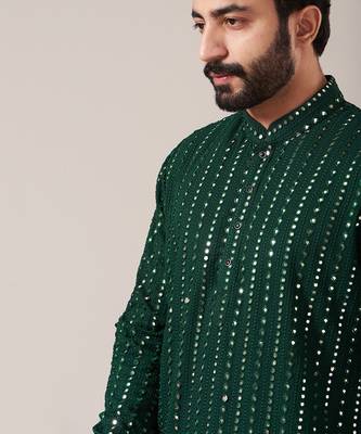 Bottle Green Kurta With Mirror Work 3