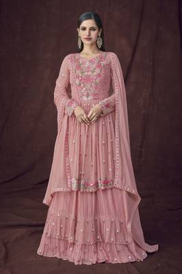 Pink embroidered faux georgette salwar 1