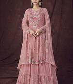 Pink embroidered faux georgette salwar