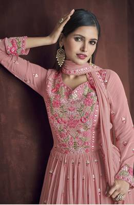 Pink embroidered faux georgette salwar 2