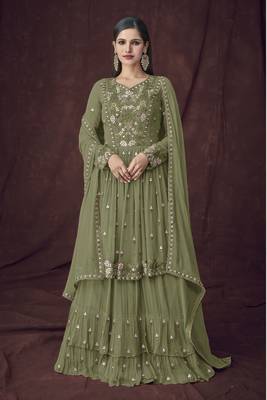 Mehendi embroidered faux georgette salwar 1