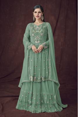 Sea-green embroidered faux georgette salwar 1