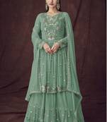 Sea-green embroidered faux georgette salwar