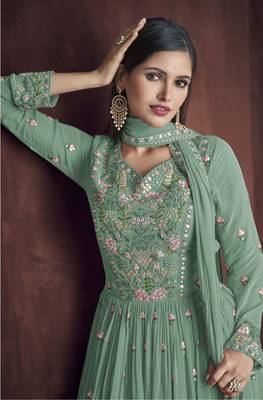 Sea-green embroidered faux georgette salwar 2