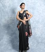 Black Bandhani Print Linen With Blouse 
