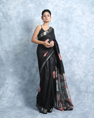 Black Bandhani Print Linen With Blouse  2