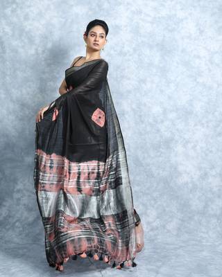 Black Bandhani Print Linen With Blouse  3
