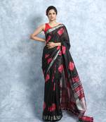 Black And Red Bandhani Print Linen With Blouse