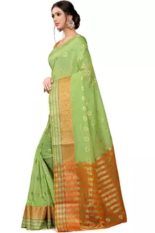 Green Woven Cotton Saree With Blouse