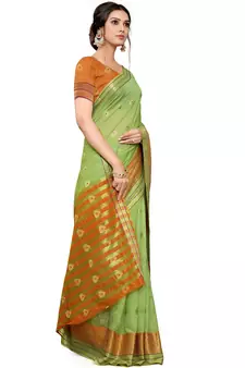 Green Woven Cotton Saree With Blouse
