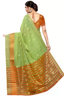 Green Woven Cotton Saree With Blouse