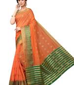 Orange Woven Cotton Saree With Blouse