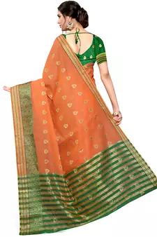 Orange Woven Cotton Saree With Blouse