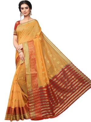Yellow Woven Cotton Saree With Blouse 1