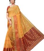 Yellow Woven Cotton Saree With Blouse
