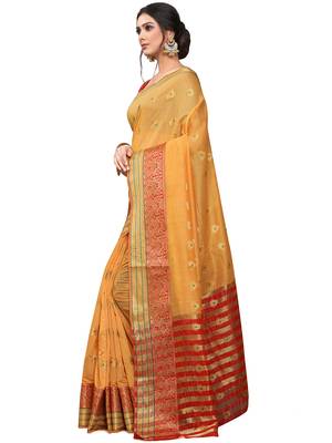 Yellow Woven Cotton Saree With Blouse 2