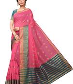 Pink Woven Cotton Saree With Blouse