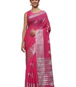 Pink Woven Silk Blend Saree With Blouse