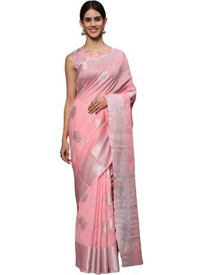 Light Pink Woven Silk Blend Saree With Blouse 1