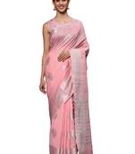 Light Pink Woven Silk Blend Saree With Blouse